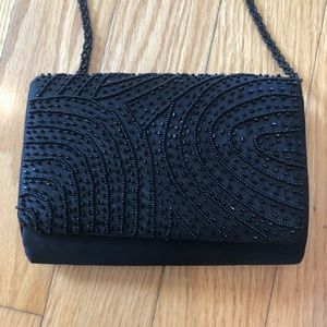 La Regale Vintage style beaded handbag - Black with unique beaded strap
